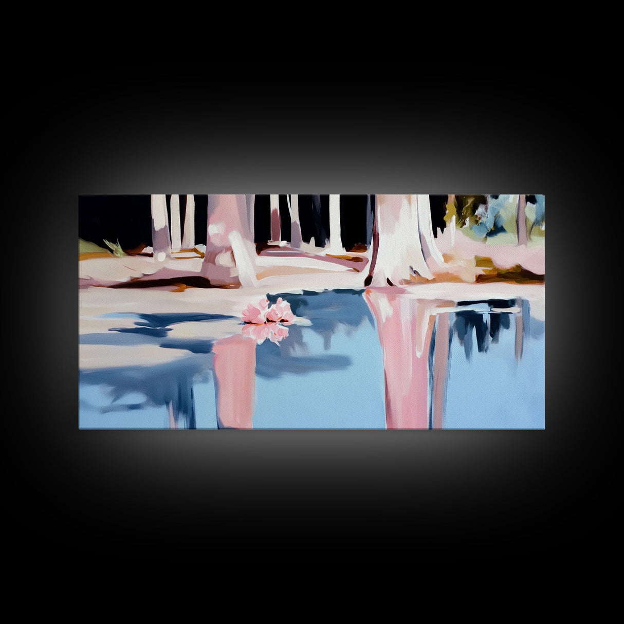 Forest Reflection, Water Landscape, Nature Wall Decor, Living Room Art, Minimalist Home Art, Canvas Print, Pastel Landscape, Zen Artwork