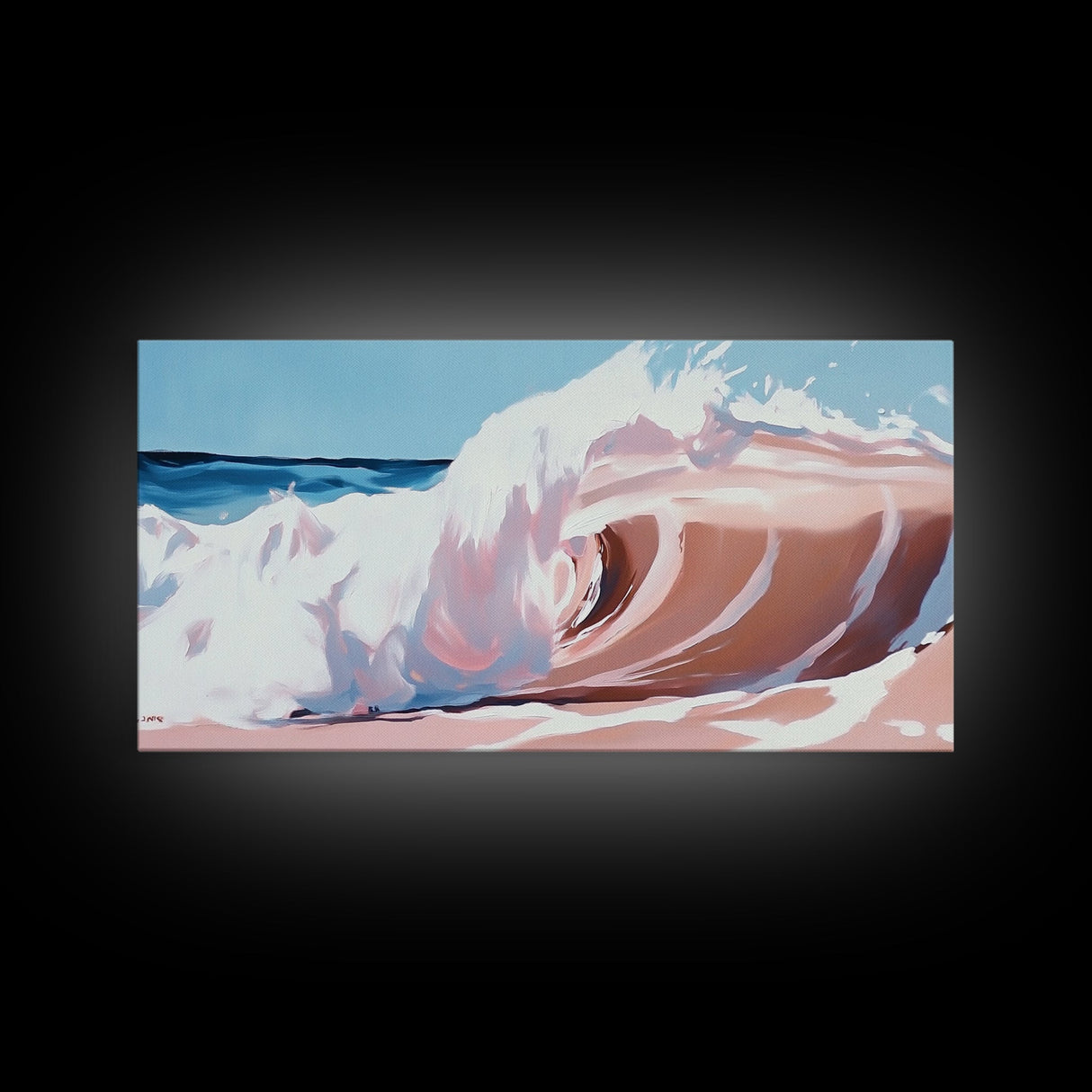 Ocean Wave, Surreal Seascape, Coastal Energy, Beach House Wall Art, Modern Nautical Decor, Blue and Pink Aesthetic, Canvas Print