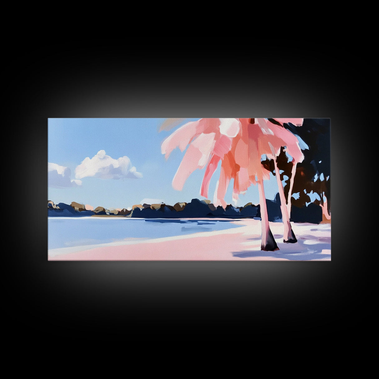 Tropical Beach, Palm Trees, Ocean View, Canvas Print, Coastal Home Decor, Summer Landscape, Living Room Art, Minimalist Nature Painting