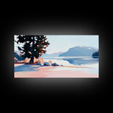 Mountain Lake, Pine Tree, Scenic Nature, Landscape Painting, Framed Canvas Print, Bedroom Wall Art, Rustic Home Decor, Nature Gift