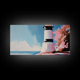Black and White Lighthouse, Nautical Wall Art, Coastal Decor, Ocean Seascape, Modern Minimalist, Living Room Canvas Print