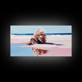 Driftwood on the Shore, Coastal Nature Print, Beach House Decor, Boho Seaside Art, Minimalist Ocean Photography, Bedroom Framed Canvas Print