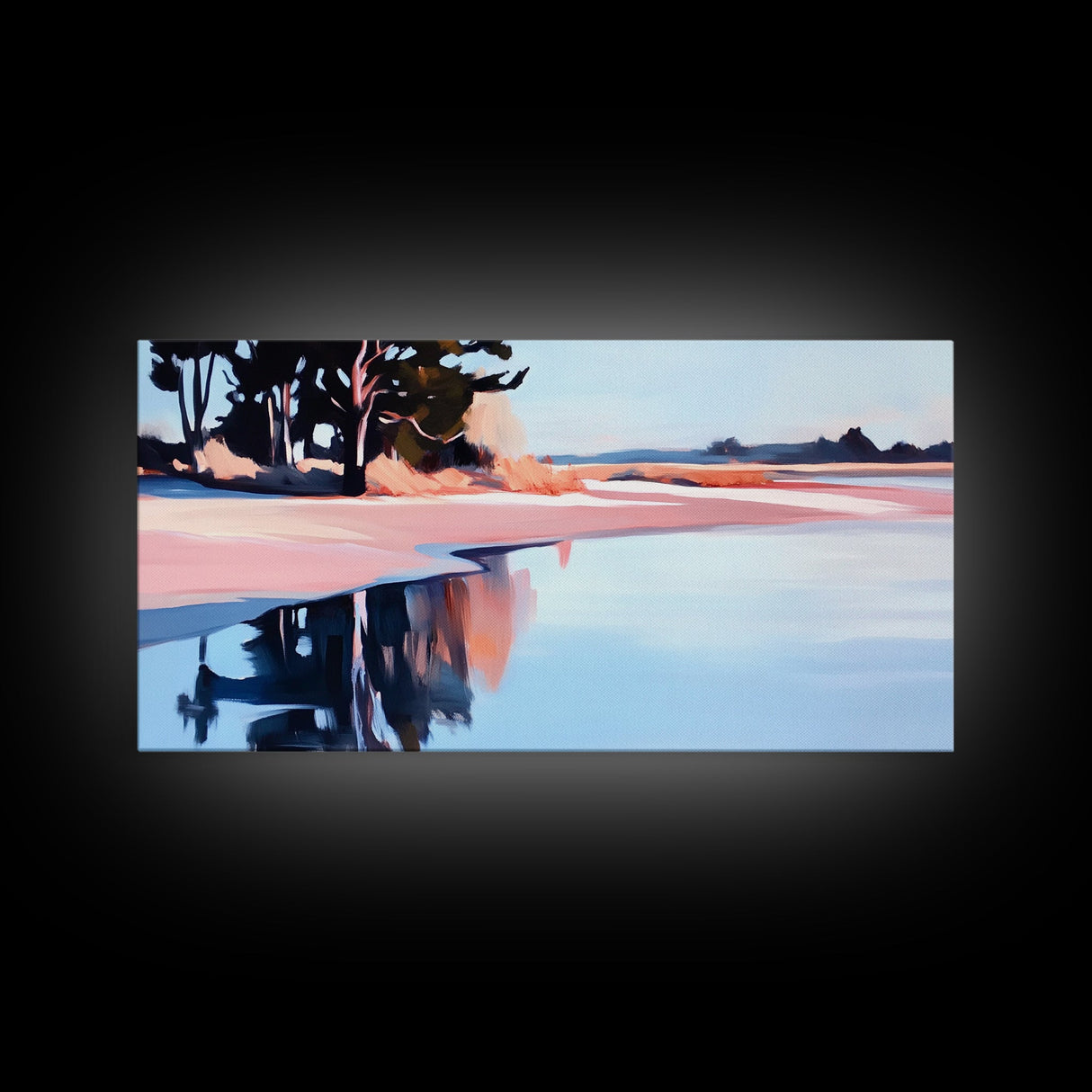 Lakeside Reflection, Serene Landscape Art, Nature Wall Print, Calm Waters Artwork, Zen Tranquility Decor, Office Canvas Print