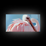 Pink Flamingo, Elegant Bird, Tropical Wall Art, Framed Canvas Print, Boho Aesthetic, Nature Inspired, Bedroom Decor, Coastal Vibes