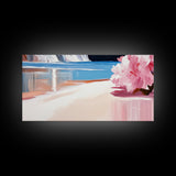 Pink Blossom, Coastal Wall Art, Living Room Decor, Framed Canvas Print, Modern Beach Painting, Pastel Home Decor, Seaside Art