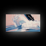 Splashing Wave, Surfer Art, Framed Canvas Print, Ocean Wall Art, Coastal Vibes, Modern Beach Decor, Nautical Artwork, Living Room Art