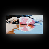 Pink Rock, Water Reflection, Framed Canvas Print, Minimalist Landscape, Nature Aesthetic, Serene Home Decor, Modern Art, Office Wall