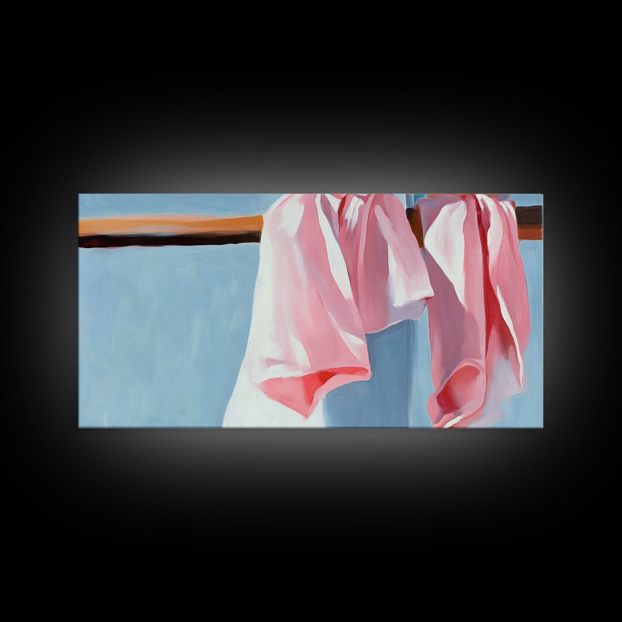 Hanging Shirts, Minimalist Wall Art, Soft Pastel Decor, Boho Chic Painting, Light Blue and Pink, Aesthetic Bedroom Art, Canvas Print