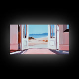 Open Door, Beach View, Coastal Escape, Minimalist Decor, Framed Canvas Print, Neutral Art, Living Room Wall Art, Boho Beach House Art