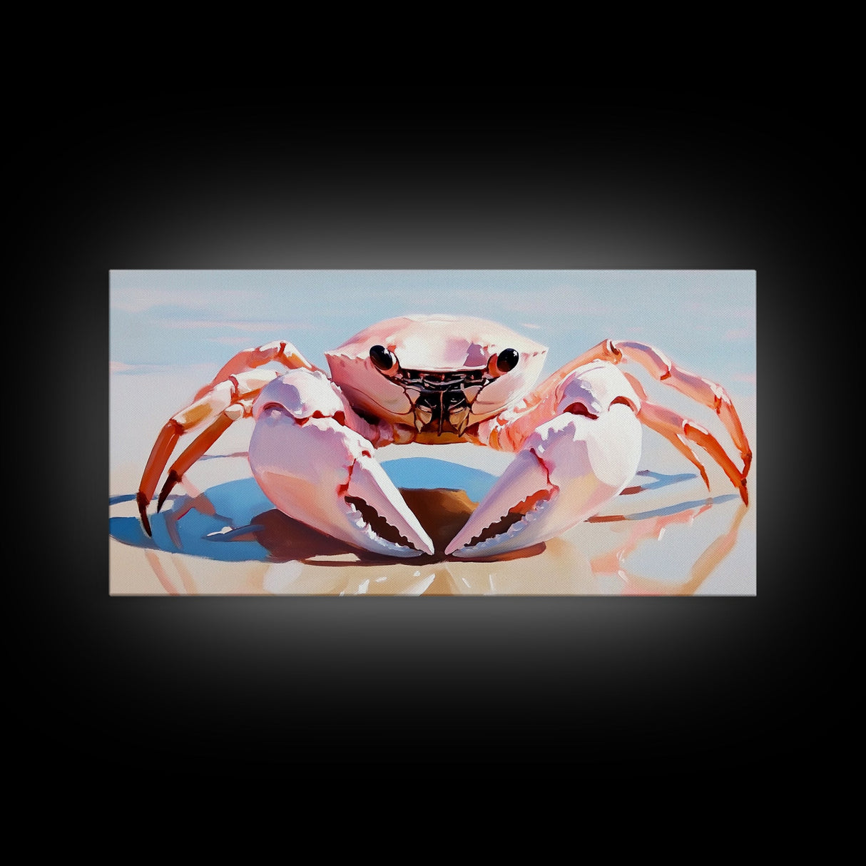 Pink Crab, Coastal Wildlife, Beach Art, Nautical Theme, Framed Canvas Print, Seaside Decor, Ocean Wall Art, Minimalist Animal Painting