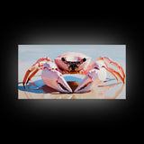 Pink Crab, Coastal Wildlife, Beach Art, Nautical Theme, Framed Canvas Print, Seaside Decor, Ocean Wall Art, Minimalist Animal Painting
