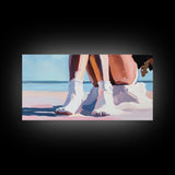 Beach Sitting, Relaxing Moment, Coastal Escape, Soft Pastels, Framed Canvas Print, Boho Art, Bedroom Wall Decor, Modern Minimalist Art