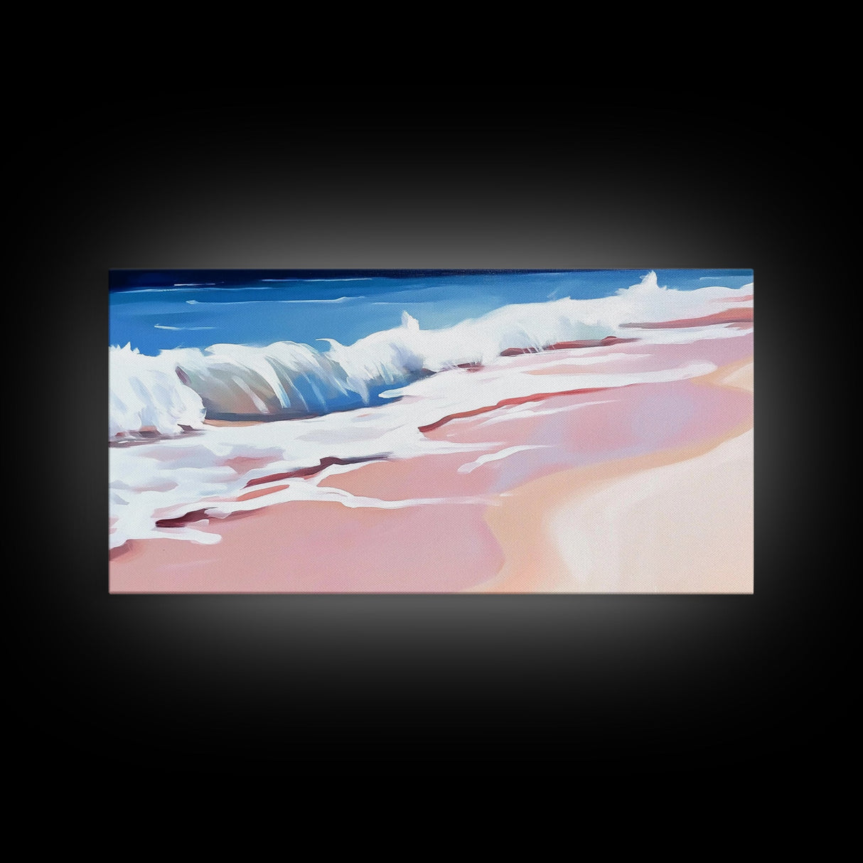 Pink Waves, Ocean Painting, Coastal Home Decor, Beach Wall Art, Summer Aesthetic, Minimalist Seascape, Canvas Print, Nautical Theme