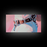 Leather Belt, Western Fashion, Modern Cowboy Art, Chic Home Decor, Framed Canvas Print, Minimalist Pink and Blue Wall Art