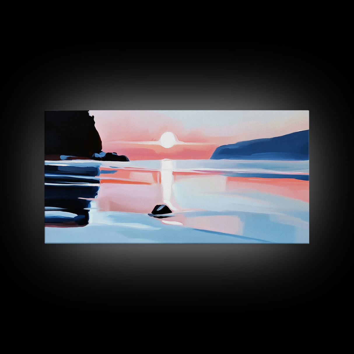 Sunset Glow, Coastal Waves, Framed Canvas Print, Minimalist Seascape, Ocean Sunset Art, Living Room Decor, Beach Aesthetic