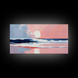 Tranquil Beach, Soft Tones, Framed Canvas Print, Pastel Seascape, Serene Wall Art, Calming Bedroom Decor, Ocean Painting