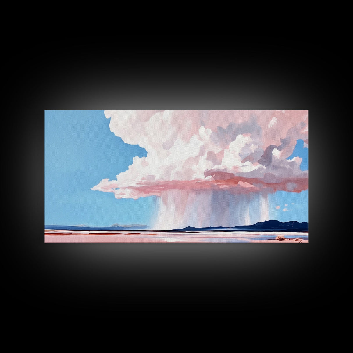 Rainstorm Horizon, Sky Art, Framed Canvas Print, Nature Wall Decor, Dreamy Landscape, Pastel Cloud Painting, Modern Home Vibes