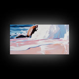 Rocky Shore, Wave Crash, Framed Canvas Print, Coastal Wall Art, Beach House Decor, Serene Seascape, Modern Ocean Painting