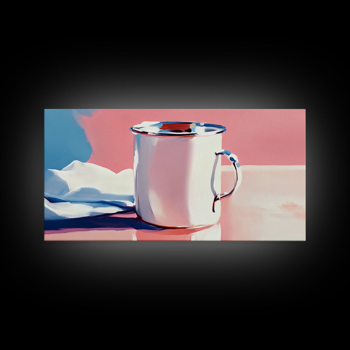 Enamel Mug, Rustic Kitchen, Framed Canvas Print, Minimalist Still Life, Vintage Aesthetic, Cozy Wall Art, Soft Pastel Painting