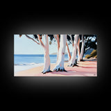 Eucalyptus Grove, Coastal Path, Sunlit Trees, Relaxing Beach Scene, Natural Beauty, Soft Pastel Tones, Modern Home, Canvas Print
