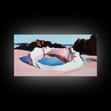 Ocean, Rock Pool, Abstract, Framed Canvas Print, Coastal Home Decor, Tranquil Artwork, Minimalist Landscape, Soft Pastel Painting
