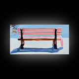 Park Bench, Peaceful Moment, Minimalist Art, Living Room Wall Art, Pastel Landscape, Framed Canvas Print, Impressionist Style, Soft Blue Pink