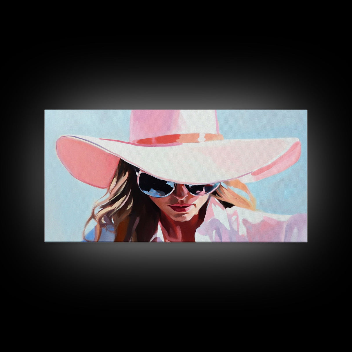 Woman Stylish Hat, Fashion Illustration, Chic Wall Art, Modern Glamour Decor, Framed Canvas Print, Elegant Portrait, Pastel Aesthetic