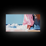 Ocean Breeze, Pink Dress, Coastal Art, Modern Seascape, Minimalist Wall Art, Living Room Decor, Beach Aesthetic, Canvas Print