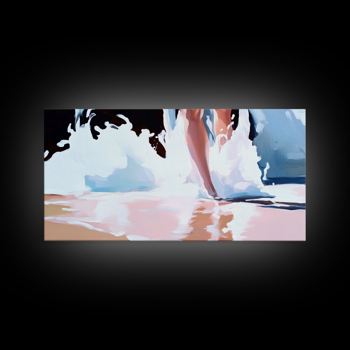 Splashing Waves, Water Reflections, Summer Art, Canvas Print, Beach Wall Decor, Coastal Home Art, Living Room Painting, Blue Seascape