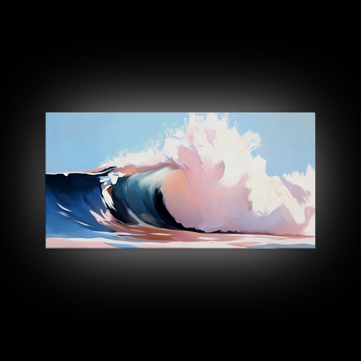 Ocean Wave, Surf Art, Beach Vibes, Coastal Decor, Framed Canvas Print, Modern Seascape, Blue and Pink Wave Art, Contemporary Wall Art