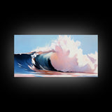 Ocean Wave, Surf Art, Beach Vibes, Coastal Decor, Framed Canvas Print, Modern Seascape, Blue and Pink Wave Art, Contemporary Wall Art