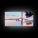 Desert Oasis, Lone Tree, Tranquil Reflection, Canvas Print, Southwestern Art, Earthy Color Palette, Minimalist Nature, Living Room Wall Art