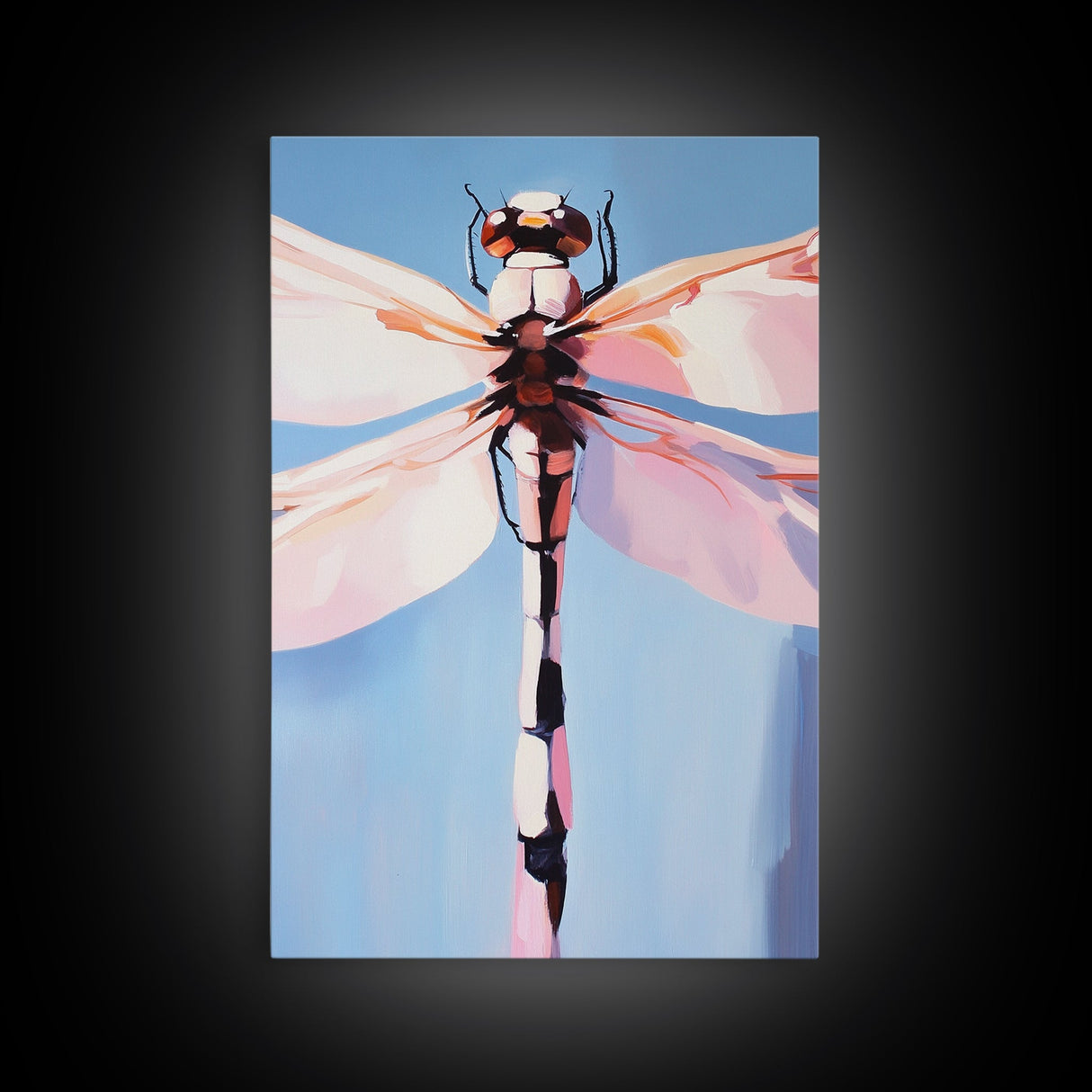 Dragonfly Art, Nature Illustration, Blue Sky Painting, Delicate Wings, Modern Wildlife, Canvas Print, Bedroom Wall Art, Minimalist Nature