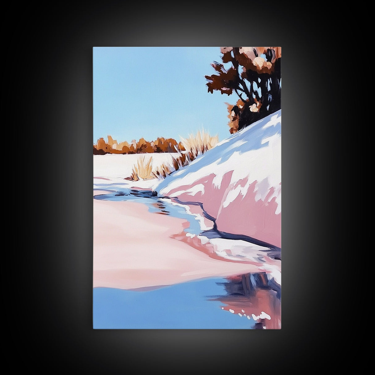 Winter Beach, Snowy Landscape, Soft Blue Sky, Minimalist Nature Scene, Abstract Seascape, Canvas Print, Office Wall Art, Calm Home Decor