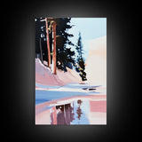 Snowy Pines, Winter Wonderland, Forest Reflection, Canvas Print, Cozy Cabin Decor, Christmas Wall Art, Minimalist Landscape Painting