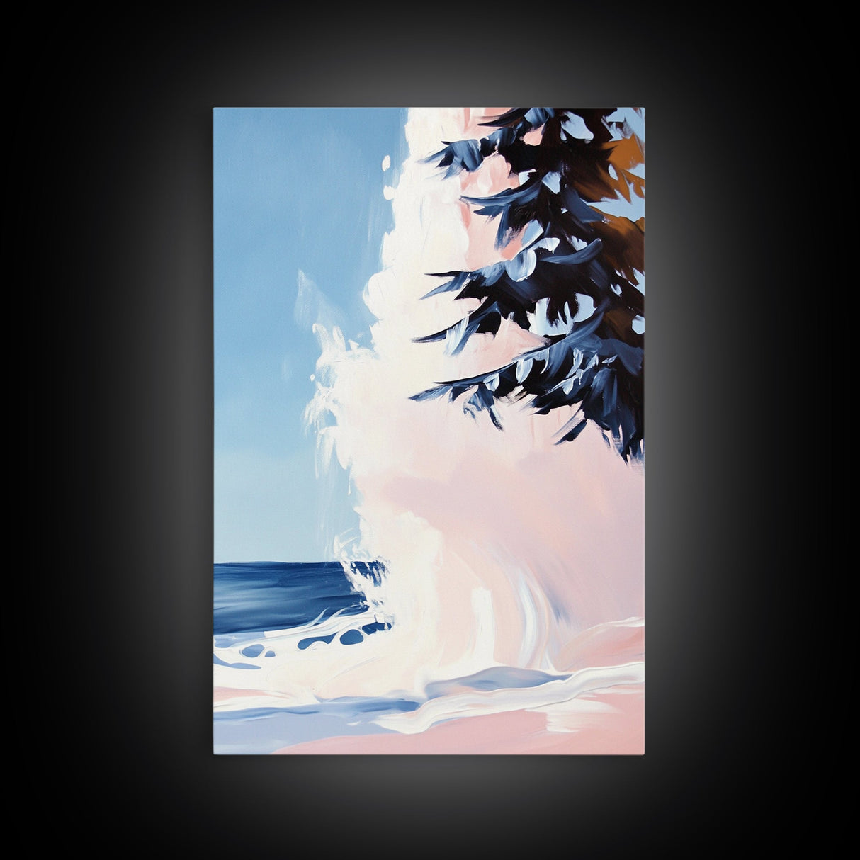 Ocean Wave, Coastal Scene, Nature Art, Framed Canvas Print, Beach Wall Art, Blue and Pink Painting, Serene Seascape, Contemporary Decor