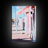 Sunset Street, Pastel Cityscape, Framed Canvas Print, Urban Decor, Impressionist Wall Art, Warm Color Palette, Stylish Living Space