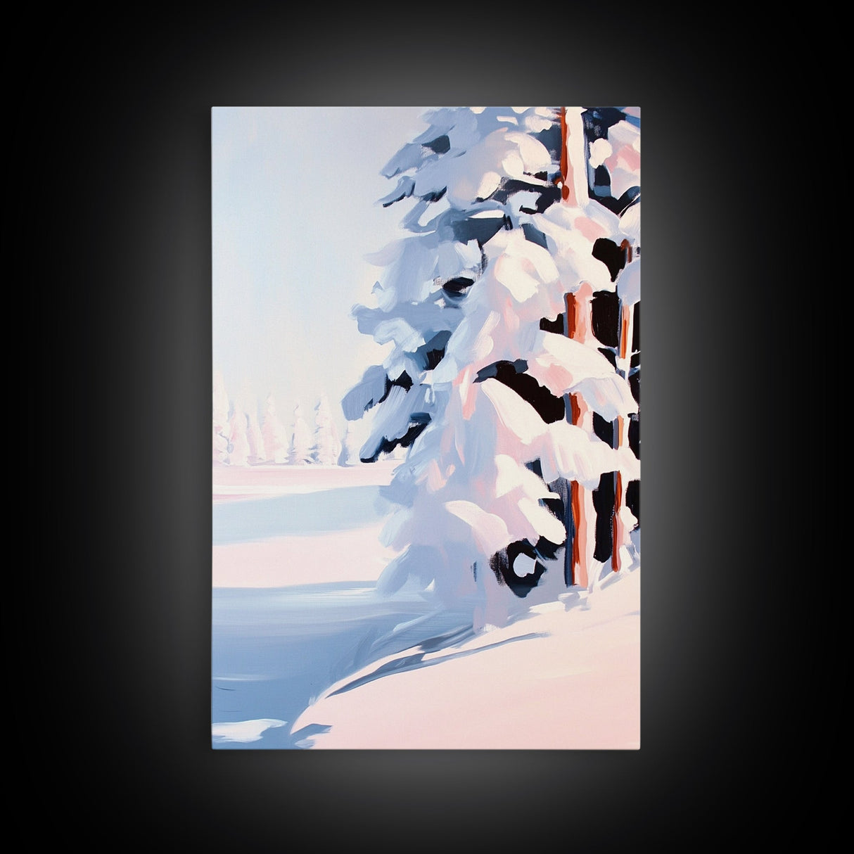 Winter Snow, Pine Tree Landscape, Framed Canvas Print, Cozy Cabin Decor, Seasonal Wall Art, Tranquil Winter Scene, Christmas Aesthetic