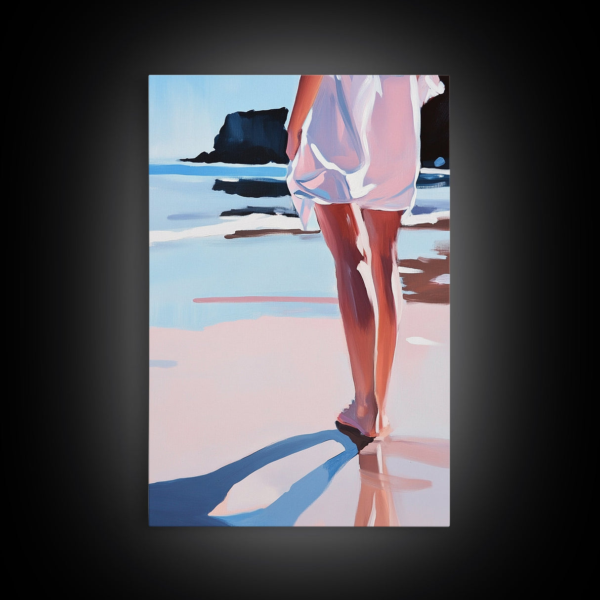 Walk, Beach, Serenity, Freedom, Canvas Print, Minimalist Seaside Wall Art, Soft Feminine Decor, Coastal Bedroom Artwork, Ocean Home Aesthetic