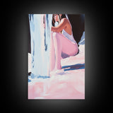 Girl Sitting, Reflective Mood, Canvas Print, Emotional Artwork, Modern Aesthetic, Contemporary Art, Minimalist Wall Art, Bedroom Decor
