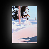 Winter Landscape, Snow Scene, Skiing Artwork, Canvas Print, Holiday Wall Art, Christmas Aesthetic, Cabin Decor, Living Room Wall Art