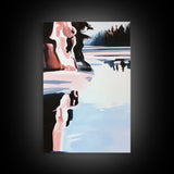 Winter Lake, Reflections, Moody Landscape, Nature Photography Style, Cool Tones, Wilderness Art, Cabin Decor, Framed Canvas Print