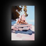 Campfire, Outdoor Retreat, Cozy Night, Framed Canvas Print, Cabin Decor, Rustic Wall Art, Autumn Home Art, Lodge Painting