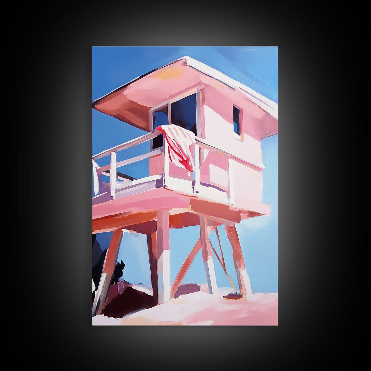 Lifeguard Tower, Beach Scene, Ocean Escape, Framed Canvas Print, Coastal Home Art, Modern Seaside Decor, Relaxing Wall Art