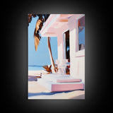Tropical House, Palm Trees, Beach Art, Modern Coastal, Framed Canvas Print, Relaxing Home Decor, Minimalist Aesthetic, Summer Escape