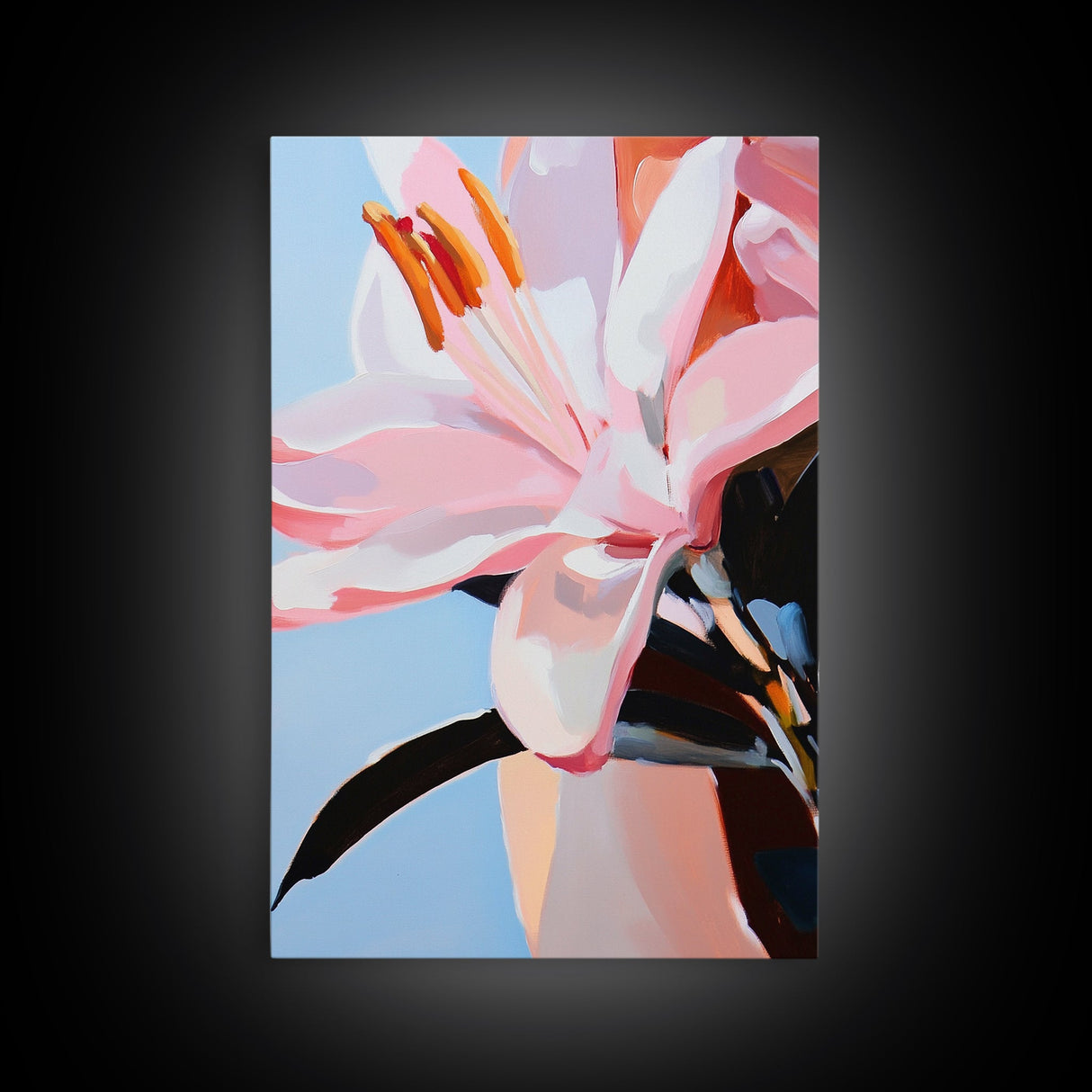 Pink Lily, Floral Painting, Modern Flower Wall Art, Framed Canvas Print, Bedroom Decor, Feminine Aesthetic, Boho Botanical Art