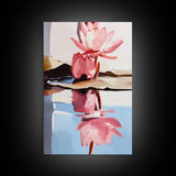 Water Lily Reflection, Zen Floral Art, Nature Botanical Painting, Framed Canvas Print, Spa Wall Decor, Minimalist Bedroom Art