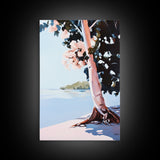 Tree by Water, Serene Nature Landscape, Tranquil Beach Scene, Framed Canvas Print, Zen Meditation Art, Minimalist Wall Decor
