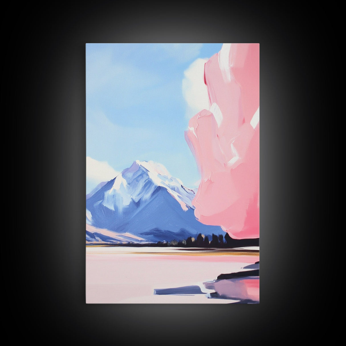 Snowy Mountain Art, Pastel Landscape, Modern Nature Print, Framed Canvas Print, Winter Decor, Minimalist Wall Art, Cozy Home Aesthetic