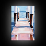 Seaside Pier View, Minimalist Coastal Painting, Tranquil Ocean Scene, Framed Canvas Print, Nautical Wall Decor, Beach House Art, Serene Living Room Art